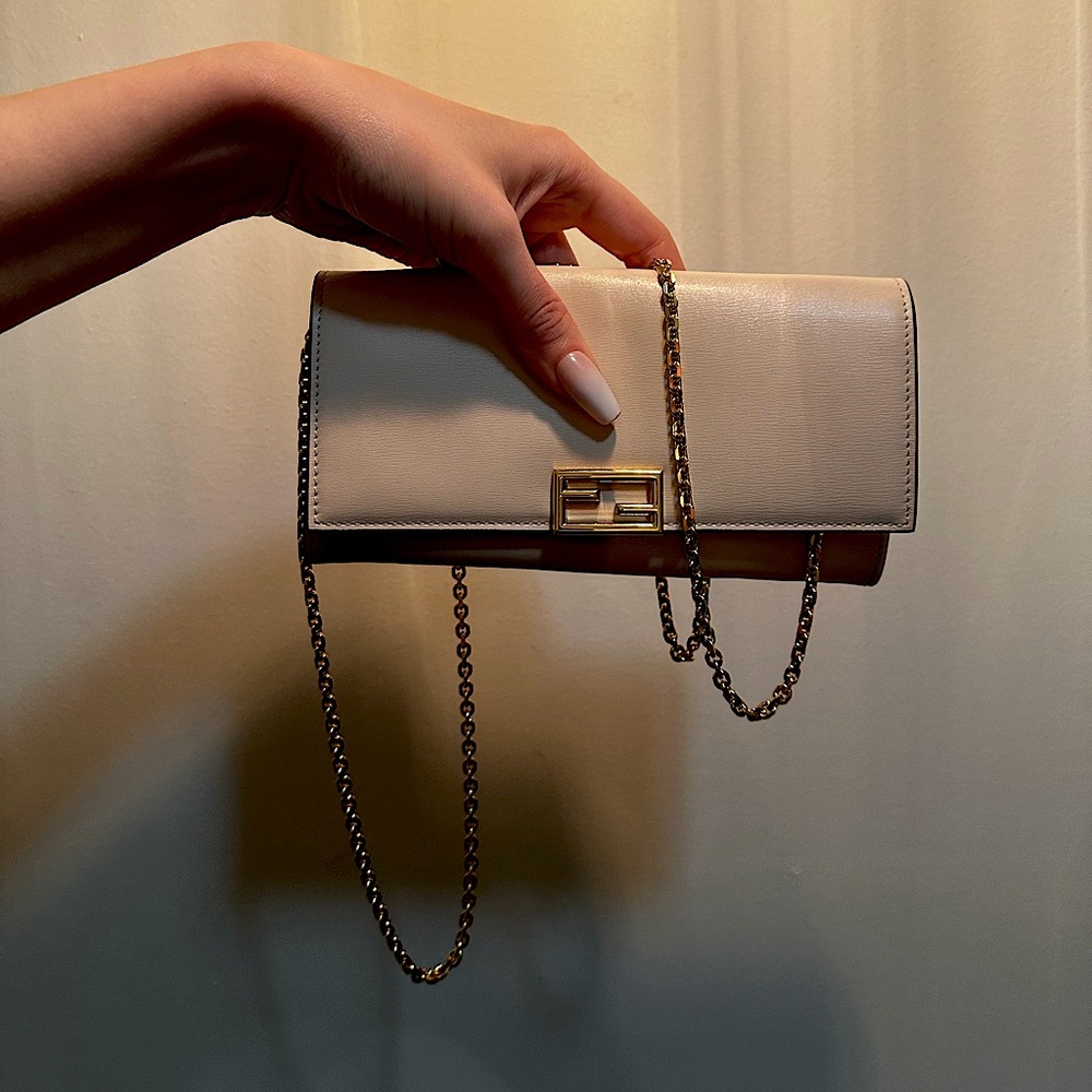 Fendi Cream Wallet with Gold Chain